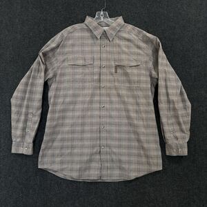 Columbia Shirt Men's XL Brown Plaid Omni-Shade Button Down Pockets Vented